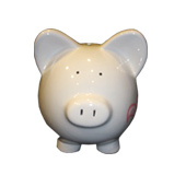 Handpainted ceramic piggy bank - front view