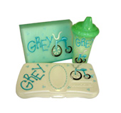 Handpainted toddler gifts, baby gifts, sippy cups, photo albums, wipes holders - bicycle theme